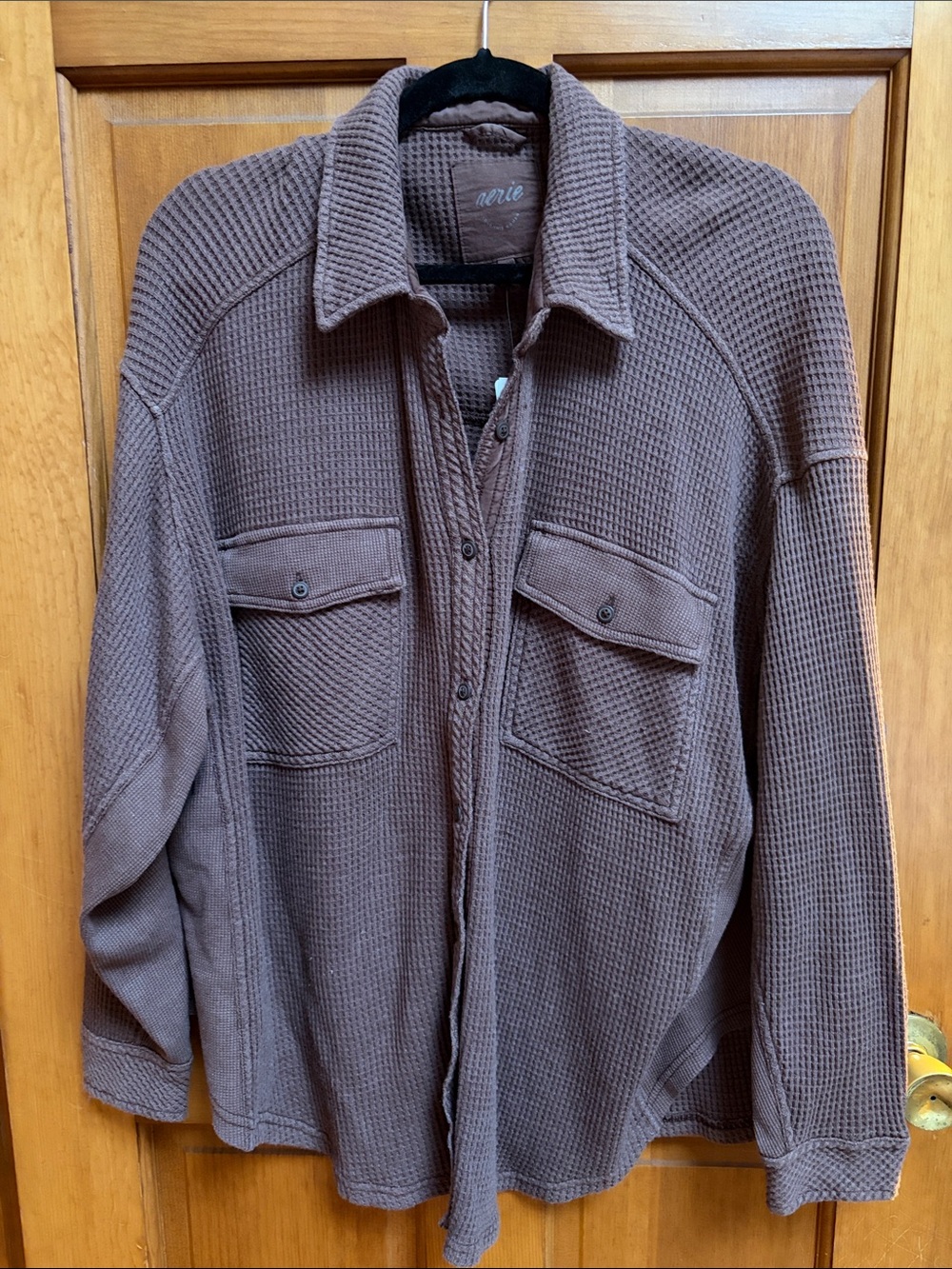 NWT aerie Brown Waffle-Knit Button-Front Cardigan Shirt